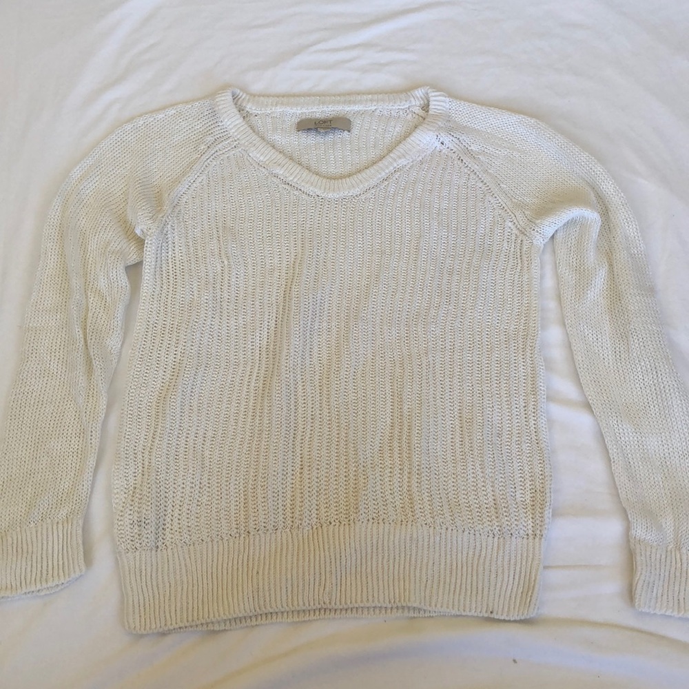 LOFT. White knit sweater.